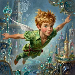 painted portrait of peter - panflying over fantasy never - land city of wonders made from glass, fantasy intricate elegant extremely detailed digital painting trending artstation concept art sharp focus illustration art by gustave courbet greg rutkowski craig mullins