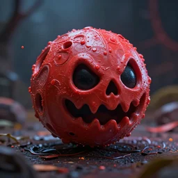 spooky tiny red ball, realistic 4 k octane beautifully detailed render, 4 k post - processing, highly detailed, intricate complexity, epic composition, magical atmosphere, cinematic lighting, masterpiece, ultra hd