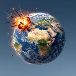 rogue planet crashing into earth, detailed, digital art, vibrant colors, explosions