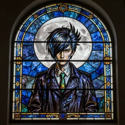 Aphex Twin, style of stained glass window, full moon, intricate, highly detailed, artstation 4K-H 768