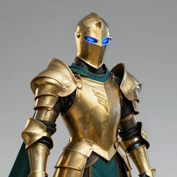a knight in a golden and teal armor his eyes flaming blue, portrait, f 1. 4, raphael lacoste, hang lin, dof, 4 k, trending on artstation
