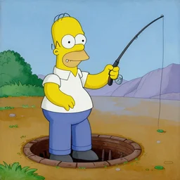 a renaissance painting of Homer simpson fishing in a sewer, in the style of kylearts