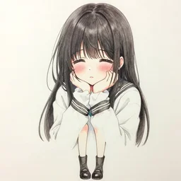 pretty anime girl blushing because she is shy. full body drawing. detailed. artistic. gorgeous