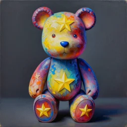 intricate five star spectral teddy bear by casey weldon, oil on canvas, hdr, high detail, photo realistic, hyperrealism, matte finish, high contrast, 3 d depth, centered, masterpiece, vivid and vibrant colors, enhanced light effect, enhanced eye detail, artstationhd