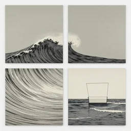 under ocean wave by dan mumford and peter doig and edward hopper, symmetrical, minimal, black ink, thick lines highly detailed, muted colours 8 k