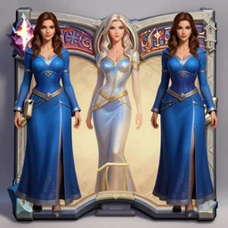 Symmetrical full body Hearthstone official professional art, with realistic beautiful body & face & eyes. Every following words is important: A female mage with a blue robe. Completly coherent and well drawned physical body parts, ArtStation.