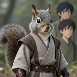 beautiful portrait of a male anthropomorphic gray squirrelfursona wearing jedi robes. leather gloves. character design by charlie bowater, ross tran, artgerm, and makoto shinkai, detailed, soft lighting, rendered in octane