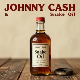 album cover for the Johnny Cash and Snake Oil colab record. Snake oil, quackery, folk medicine, scamming, beautiful album cover with no text, Directed by David Cronenberg, snake oil