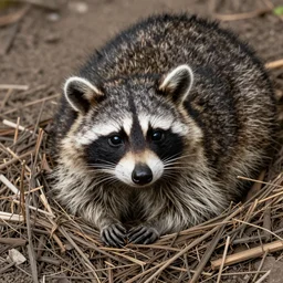 of a Micro detailed look at a nest of raccoons, high detail photo, high resolution textures and shadows, view from above,