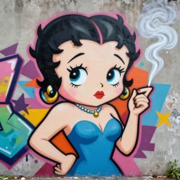 smoking betty boop painting by derek yu, matte paint, street art, : 5 graffiti, hard edges, geometric shapes, by sachin teng : 6
