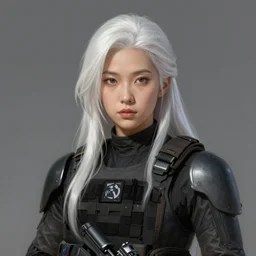 portrait of a woman by greg rutkowski, she is about 2 0 years old, mixture between japanese and polish features, long white hair, wearing the tactical gear of the galactic federation, star wars expanded universe, highly detailed portrait, digital painting, artstation, concept art, smooth, sharp foccus ilustration, artstation hq
