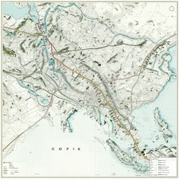 cartography map art, highly detailed, vintage typography, modern design,