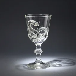 the ophidian glass, ancient snake goblet, crystal glass artifact photography