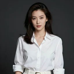 90's professional color photograph, A beautiful woman in white, Front view, dark room background