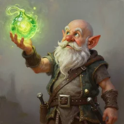 a beautiful portrait painting of a bald dnd gnome throwing acid bomb, artstation fantasy gnome, deviantart fantasy gnome, art by keith parkinson and greg rutkowski and tim hildebrandt