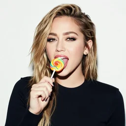 Miley Cyrus licking a lollipop