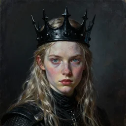 the portrait of!!!!!!!!!! hunter schafer!!!!!!!!!! in black wax crown by roberto ferri, dark fantasy, witcher, very detailed oil painting, masterpiece, 8 k