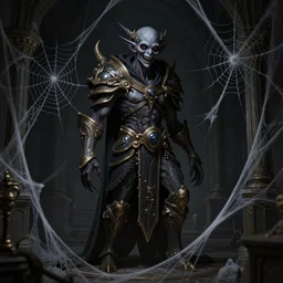 a 4 k cinematic screenshot still portrait of a ghoul in a dark liminal space room surrounded by spider webs, deep focus, d & d, fantasy, intricate, elegant, highly detailed, digital painting, art station, concept art, matte, sharp focus, illustration, dark fantasy style art, hearthstone, art by artgerm and greg rutkowski and alphonse mucha