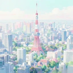 digital artwork medium shot of a beautiful highly detailed matte painting of the modern tokyo cityscape, vibrant pastel styling by atay ghailan, cliff chiang, loish and goro fujita, white, white cyan, pink and light green pastel mystical tones, featured on artstation, featured on behance, vray render