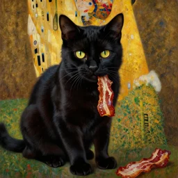 highly detailed oil painting of black cat with bacon very intricate, cinematic lighting, award - winning, the good spirit of god, by roberto ferri, by artgerm, tom bagshaw, by j. c. leyendecker and klimt, beautiful cinematic light, american romanticism, by austin osman spare, artstation, cgsociety, official art, octane