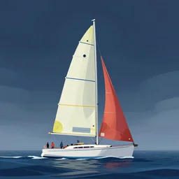 An aesthetically pleasing, dynamic, energetic, lively, well-designed digital art of a sailboat on the ocean at night in a low mist, light and shadow, chiaroscuro, by Claude Monet and Vincent Van Gogh, superior quality, masterpiece, excellent use of negative space. 8K, superior detail.