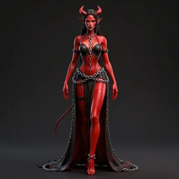 full length complex 3 d hyper realistic smooth ultra sharp render of a gorgeous!! chained red skinned demoness warrior | art by oh jinwook + 吵 集 仁 儿 on artstaion + takeshi obata + alphonse mucha + jim lee