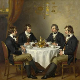 the great tea war, oil on painting