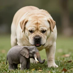 a big fat dog eating an elephant