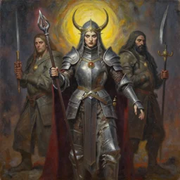 portrait of a summoning frightening powerful knight goddess of shamans, oil on canvas, by jeffrey catherine jones and enki bilal and winslow homer