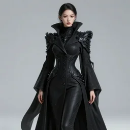 detailed beautiful lady in black coat, cosmic horror style, seductive confident pose, attractive feminine curves, intricate, futuristic, elegant cape, elegant, white, red, black, photorealism, trending on artstation, holy halo, advanced technology, art by moebius and vitaly bulgarov and chanthara