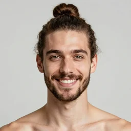 portrait of a handsome brown - haired young man with a man - bun, smiling, short beard, beautiful brown eyes, minimal, decorative art nouveau border, detailed, sunny, dreamlike art, realistic shaded, smile, good looking, fine details, 4 k realistic, cryengine, ultra realistic shaded lighting poster by greg rutkowski, magali villeneuve, artgerm, jeremy lipkin and michael garmash and rob rey