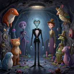 underground house with unusual animals. digital drawing by jean pierre jeunet, tim burton, tomm moore, wes anderson, claude monet. high quality, smooth, 4 k.