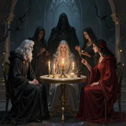 The night of the 5 murderous sorcerers, elegant, volumetric lighting, digital painting, highly detailed, artstation, sharp focus, illustration, concept art, ruan jia, steve mccurry