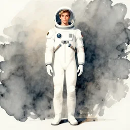 male, elongated figure, space suit, minimalist sketch, large shoulders, short torso, long thin legs, tiny feet, character sheet, very stylized, concept art illustration, watercolor shading,