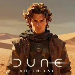 Dune by Villeneuve as a PS1 third person video game, low poly