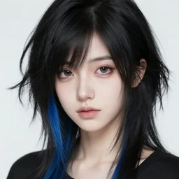 a pale emo girl with medium messy black hair, a blue streak, soft facial features, bangs covering an eye, 2 0 0 8, myspace photo, night street background