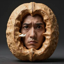 a large nut with two eyes looks with condemnation