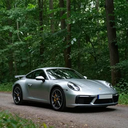photo of a porsche 911 in a forest