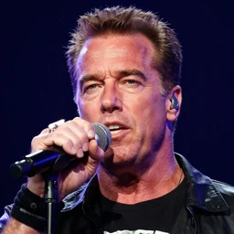 color still shot of arnold schwarzenegger lead singer performing in music group insane clown posse, face closeup