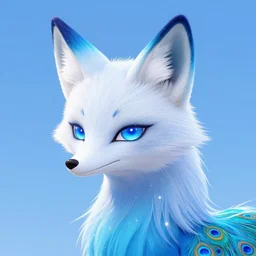 portrait from an anime of an ethereal colorful blue starry peacock fox character, accented in bright metallic gold, wearing star filled magic imbued mage robes, art by yuji ikehata, background art by miyazaki, serious anime, realism, proper human proportions, fully clothed