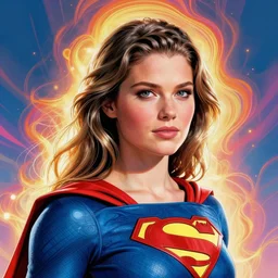 portrait of erna solberg as superwoman, hyperdetailed illustration by kael ngu, volumetric lighting, psychedelic, intricate, hyper detailed, smooth, vibrant aura, intricate linework