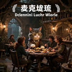 Drunken jolly cat patrons in a medieval tavern enjoying the evening | fantasy art
