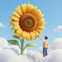 a giant sunflower touching the clouds, by john constable, by karol bak, 3 d matte painting, happy, accent lighting, ambient occlusion, soil, plant, grassy, flowers, floral, idyllic summertime, highly detailed