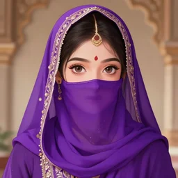 young cute hyderabadi woman with purple niqab as anime girl, upper body beautiful highly detailed illustration, stunning pretty face and eyes, pixiv gelbooru danbooru