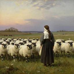 simple amish shepherds with flocks of sheep in open fields, art by anders zorn, wonderful masterpiece by greg rutkowski, beautiful cinematic light, american romanticism thomas lawrence, greg rutkowski