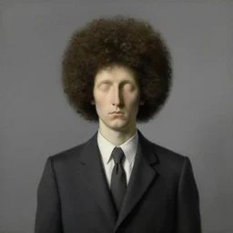 a man with a beehive instead of a face, surrealist painting by rene magritte. mysterious, ominous
