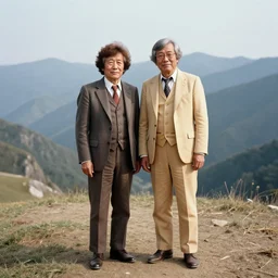 full body portrait of grandparents wearing weird costumes in a mountains in 1 9 7 0 s, colorful photography camera with strong flash on and backlight sunrise, with many diabolical dolls, the creepiest kids toys ever made, cursed dolls, with crazy laughs and crazy eyes taken by martin parr, saturated colour photo kodachrome