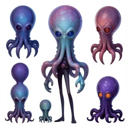 CGI lisa frank gothic punk vampiric electrifying vampiric squid character designs of varying shapes and sizes by the splatoon art directors from nintendo and Jamie Hewlett from gorillaz high resolution, rtx