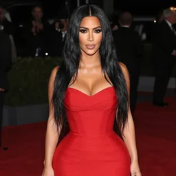 a photo of kim kardashian in a red dress