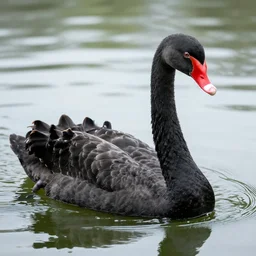 a combination of a black swan body and an ape face, swimming in the lake. portrait photography, high definition, 4 k, 8 k, popular on national geographic, highly detailed feathers.